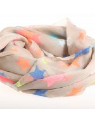Traupe-colored scarf with multi colored stars